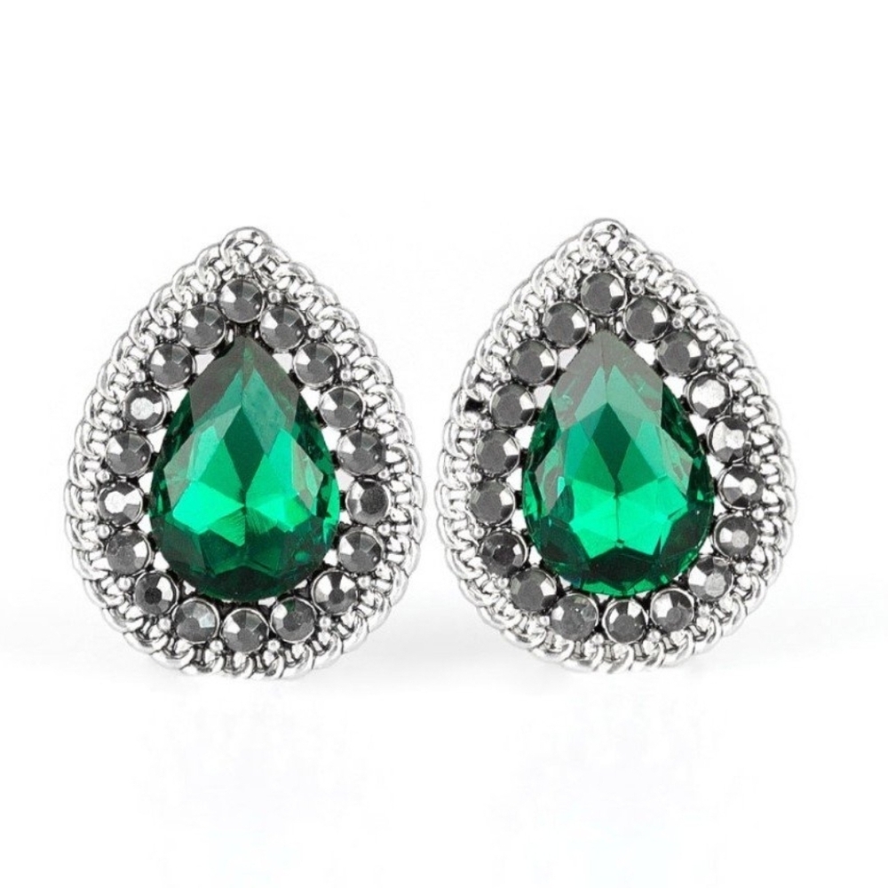 Green Teardrop Studded Emerald Paparazzi Fashion Earrings